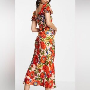 Tie Front Satin Floral Pink Midi Dress by Topshop